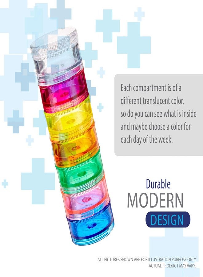 Deke Home - Stackable Pill Organizer (2 Pack), 7 Day Weekly Pill Box Tower with Twist Lock Compartments, BPA-Free, Travel Medicine Holder & Vitamin Dispenser, Compact & Portable Case, Rainbow Colored - Image 5